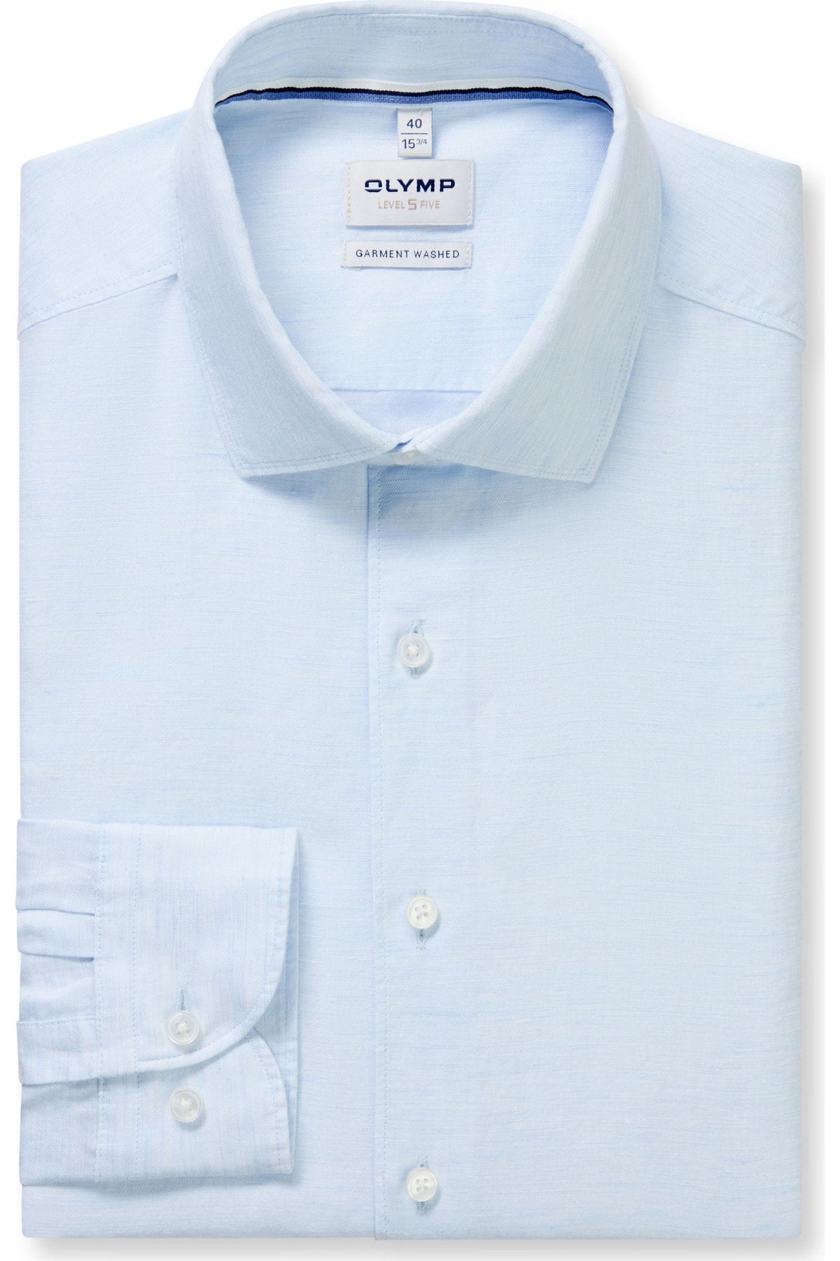 OLYMP Level Five Garment Washed Body Fit Leinenhemd hellblau, Faux-uni
