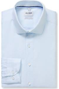 OLYMP Level Five Garment Washed Body Fit Leinenhemd hellblau, Faux-uni