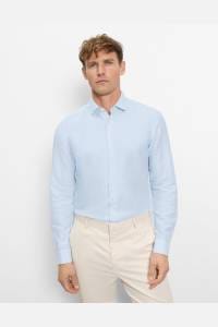 OLYMP Level Five Garment Washed Body Fit Leinenhemd hellblau, Faux-uni