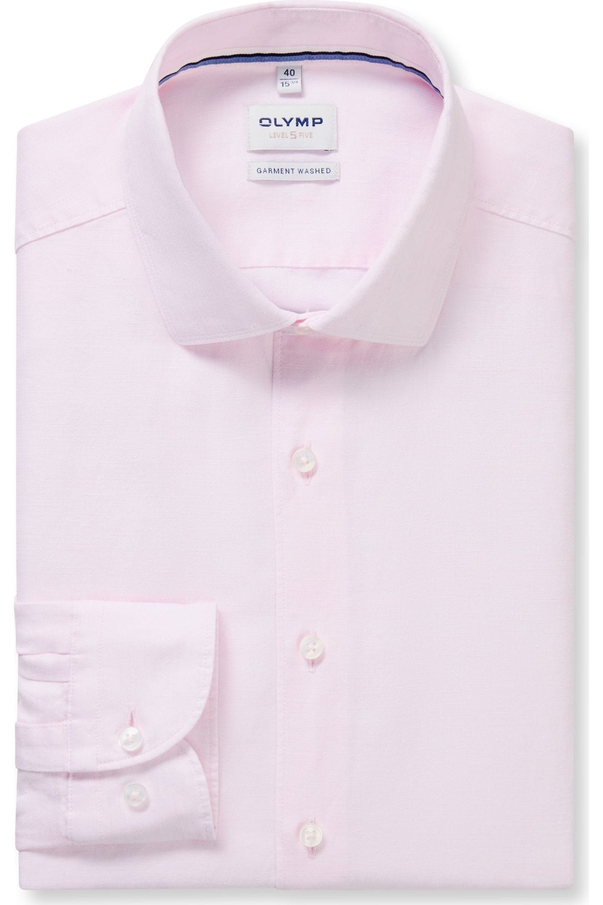 OLYMP Level Five Garment Washed Body Fit Leinenhemd rose, Faux-uni