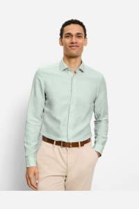 OLYMP Level Five Garment Washed Body Fit Leinenhemd hellgrün, Faux-uni