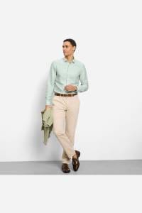 OLYMP Level Five Garment Washed Body Fit Leinenhemd hellgrün, Faux-uni
