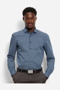 OLYMP Level Five Garment Washed Body Fit Hemd marine, Bedruckt