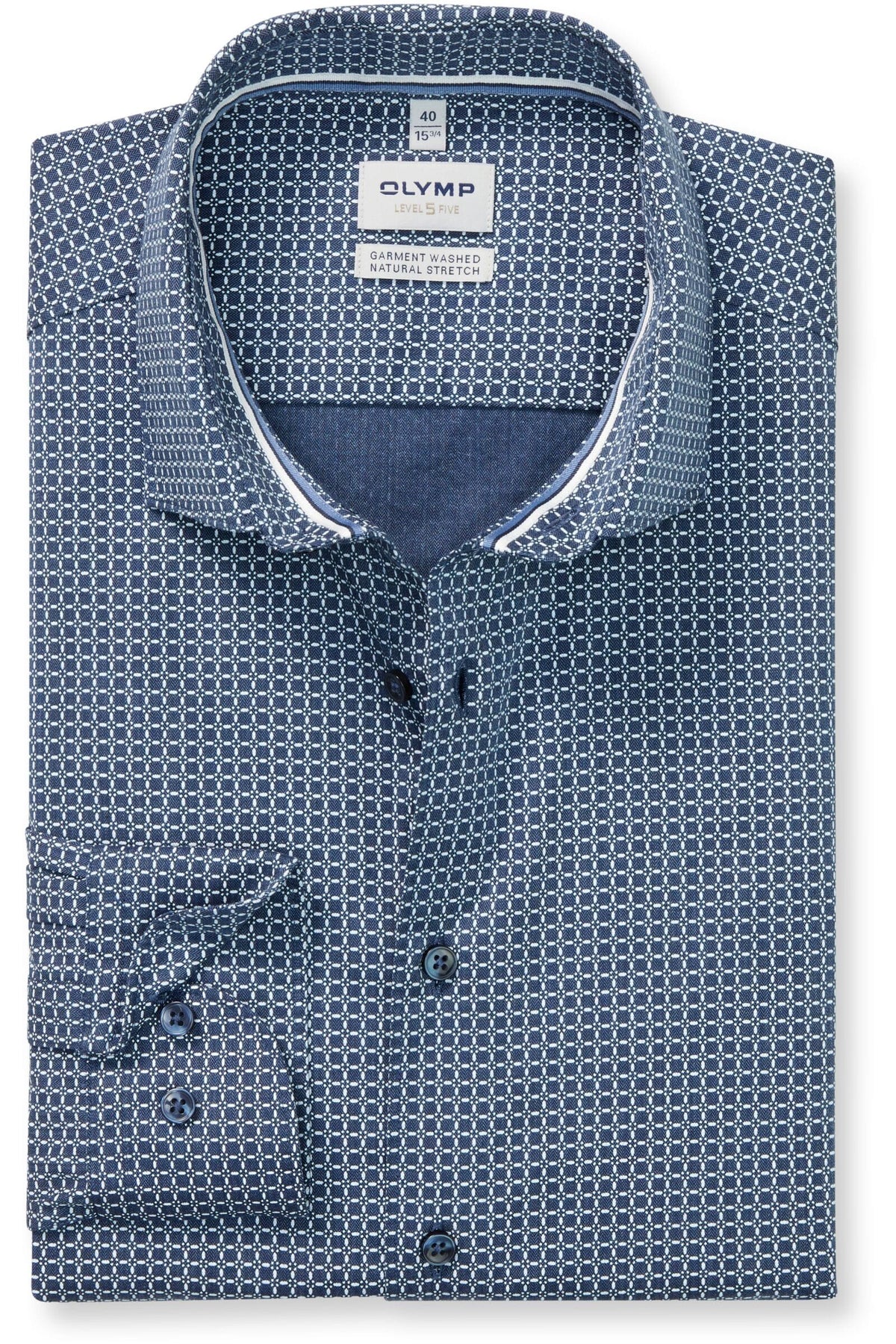 OLYMP Level Five Garment Washed Body Fit Hemd marine, Bedruckt