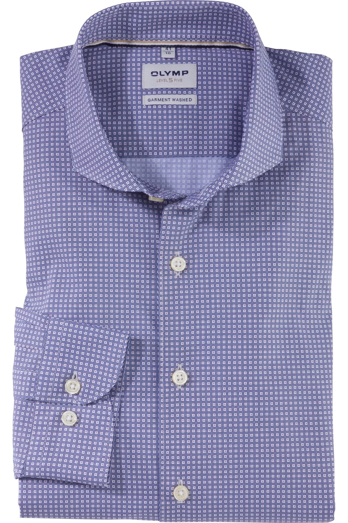 OLYMP Level Five Garment Washed Body Fit Hemd marine, Bedruckt