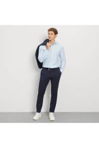 OLYMP Level Five Garment Washed Body Fit Leinenhemd bleu, Faux-uni