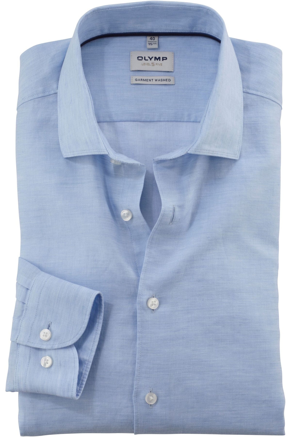 OLYMP Level Five Garment Washed Body Fit Leinenhemd bleu, Faux-uni