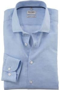 OLYMP Level Five Garment Washed Body Fit Leinenhemd bleu, Faux-uni
