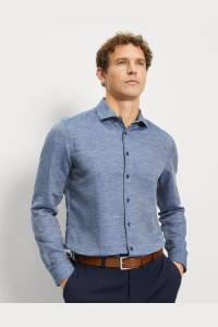 OLYMP Level Five Garment Washed Body Fit Leinenhemd marine, Faux-uni