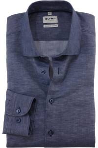 OLYMP Level Five Garment Washed Body Fit Leinenhemd marine, Faux-uni