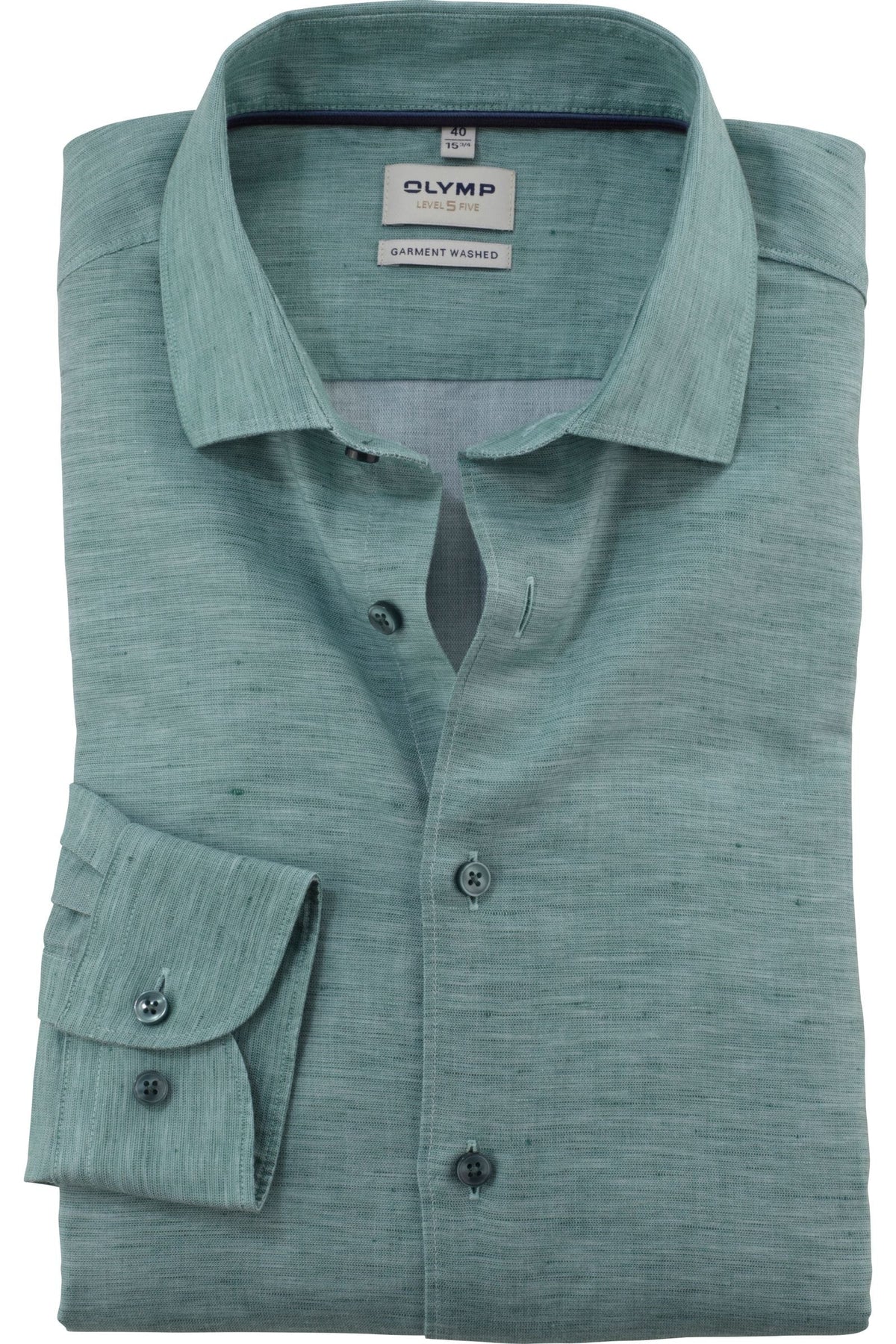 OLYMP Level Five Garment Washed Body Fit Leinenhemd grün, Einfarbig