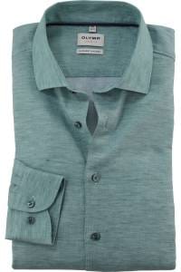 OLYMP Level Five Garment Washed Body Fit Leinenhemd grün, Einfarbig