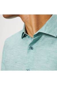 OLYMP Level Five Garment Washed Body Fit Leinenhemd grün, Einfarbig