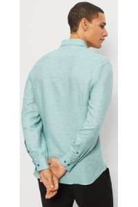 OLYMP Level Five Garment Washed Body Fit Leinenhemd grün, Einfarbig