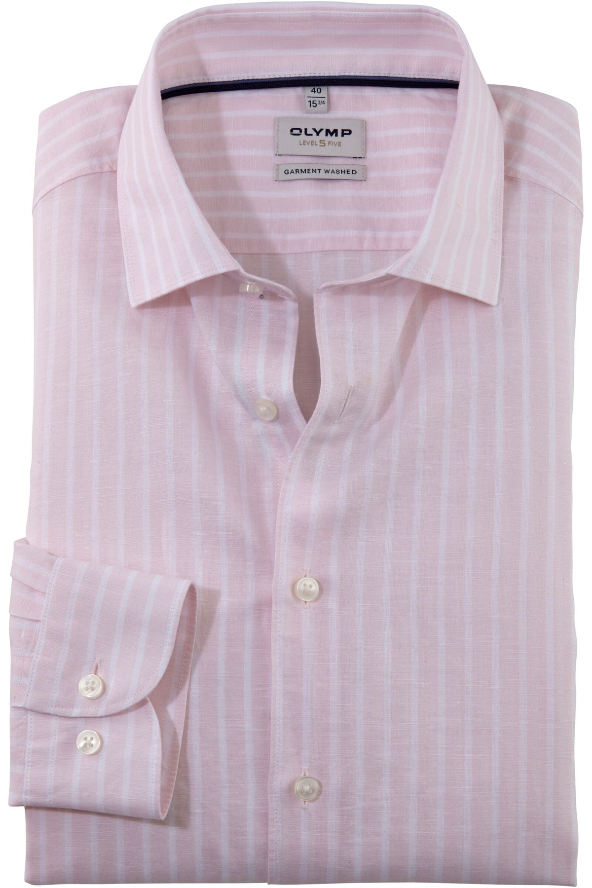OLYMP Level Five Garment Washed Body Fit Leinenhemd rose, Gestreift