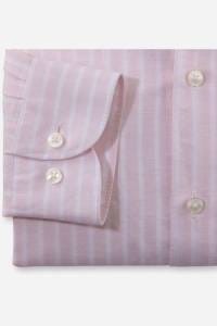 OLYMP Level Five Garment Washed Body Fit Leinenhemd rose, Gestreift