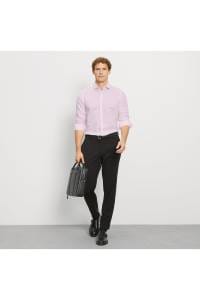 OLYMP Level Five Garment Washed Body Fit Leinenhemd rose, Gestreift