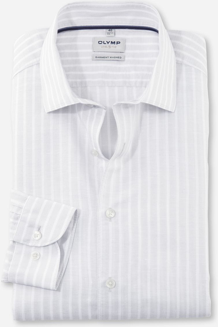 OLYMP Level Five Garment Washed Body Fit Leinenhemd silbergrau, Gestreift
