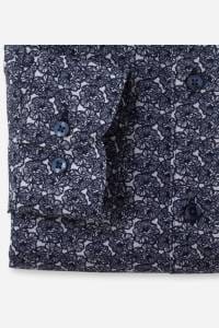 OLYMP Level Five Garment Washed Body Fit Leinenhemd marine, Bedruckt