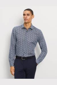 OLYMP Level Five Garment Washed Body Fit Leinenhemd marine, Bedruckt