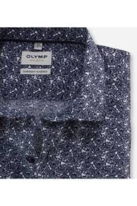 OLYMP Level Five Garment Washed Body Fit Leinenhemd marine, Bedruckt