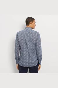 OLYMP Level Five Garment Washed Body Fit Leinenhemd marine, Bedruckt