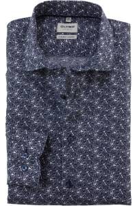 OLYMP Level Five Garment Washed Body Fit Leinenhemd marine, Bedruckt