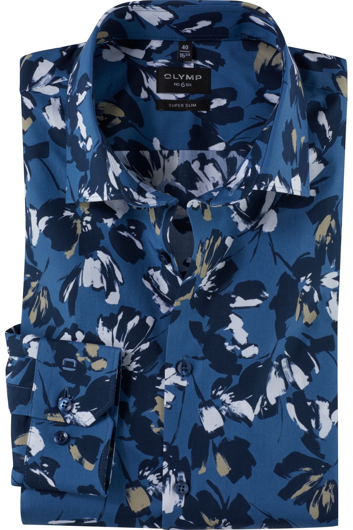 OLYMP No. Six Super Slim Hemd marine, Bedruckt