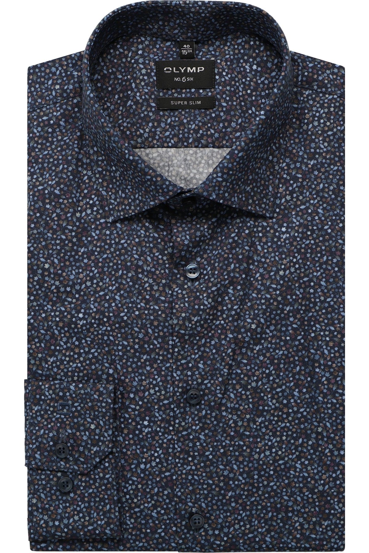 OLYMP No. Six Super Slim Hemd marine, Bedruckt