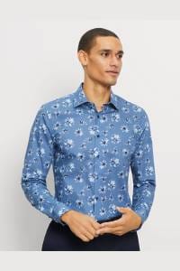 OLYMP No. Six Super Slim Hemd rauchblau, Bedruckt