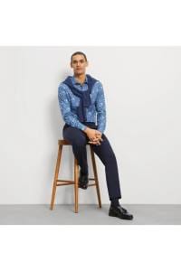 OLYMP No. Six Super Slim Hemd rauchblau, Bedruckt