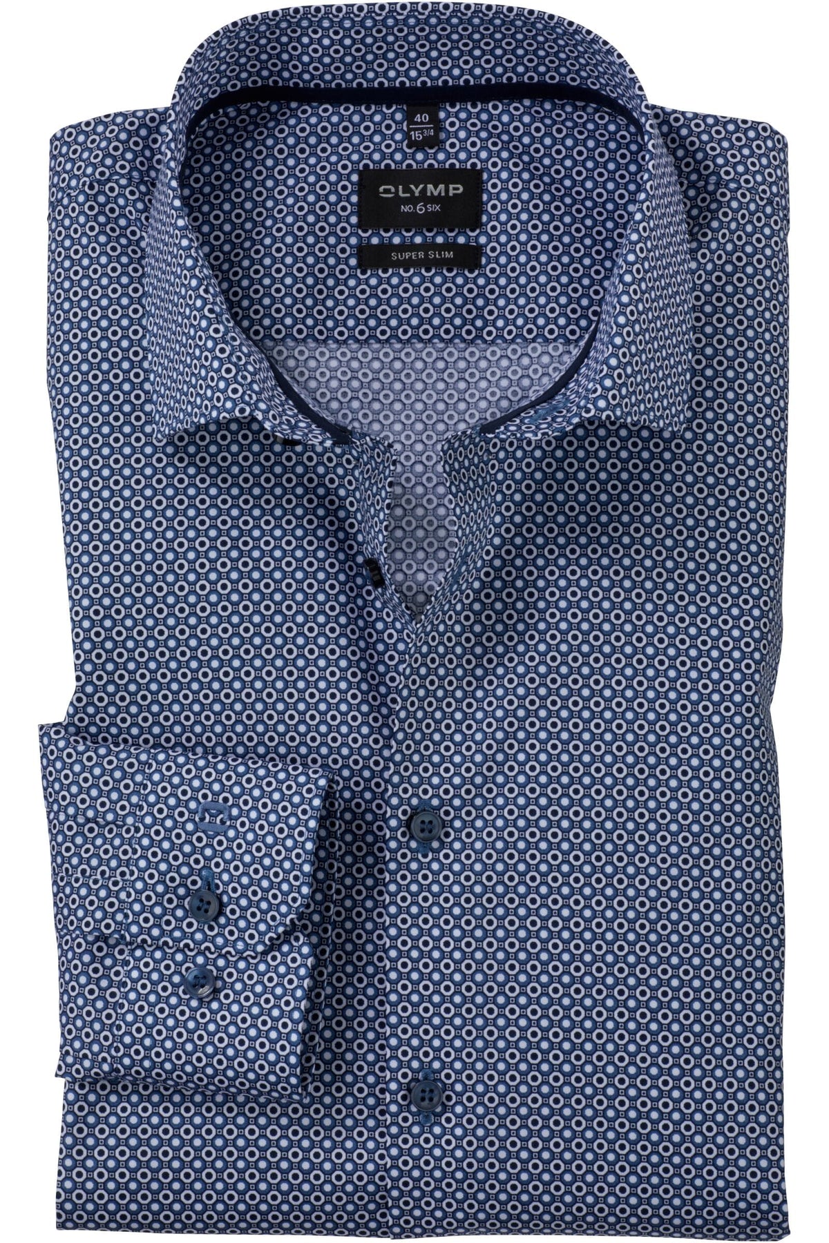 OLYMP No. Six Super Slim Hemd marine, Bedruckt
