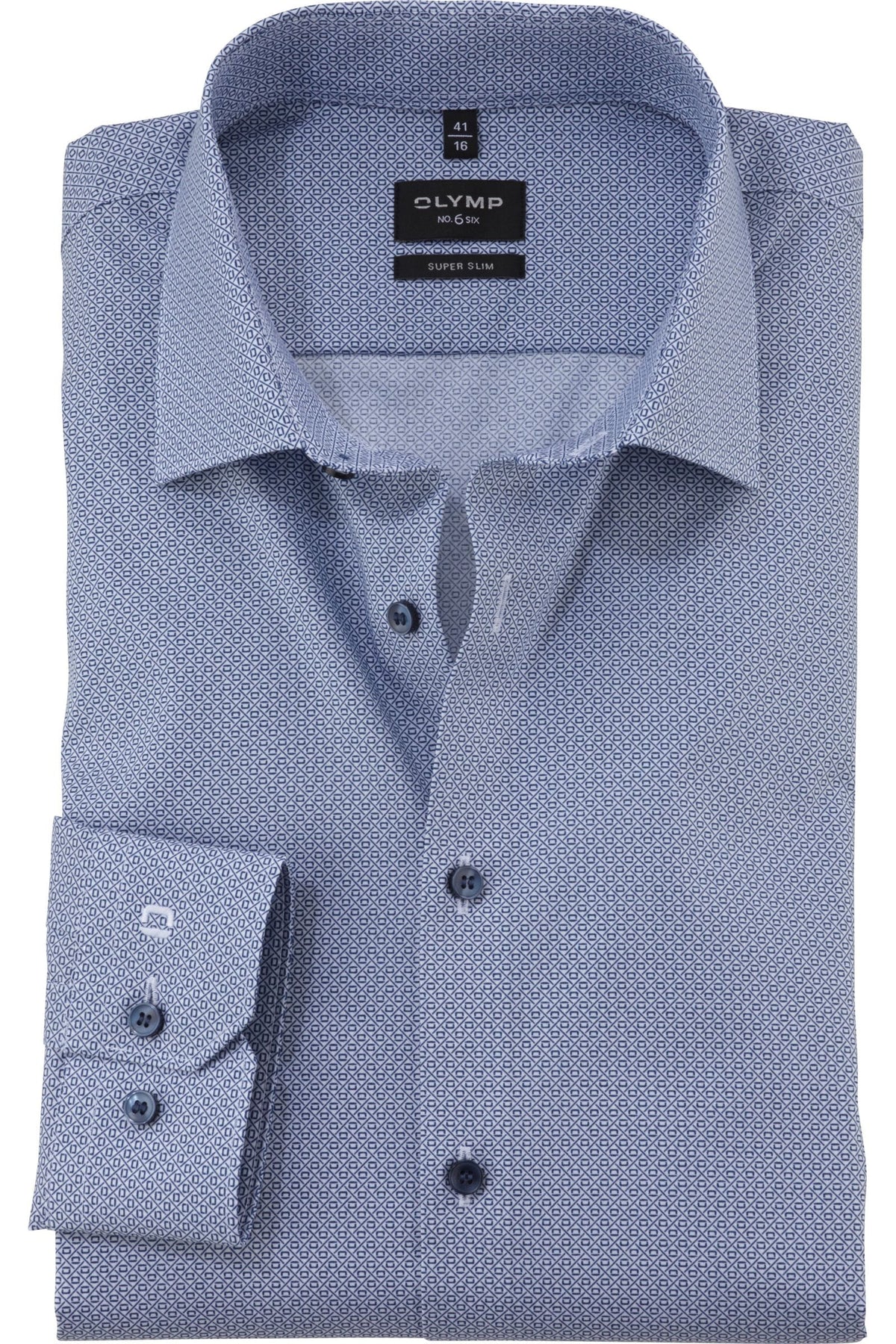 OLYMP No. Six Super Slim Hemd marine, Bedruckt