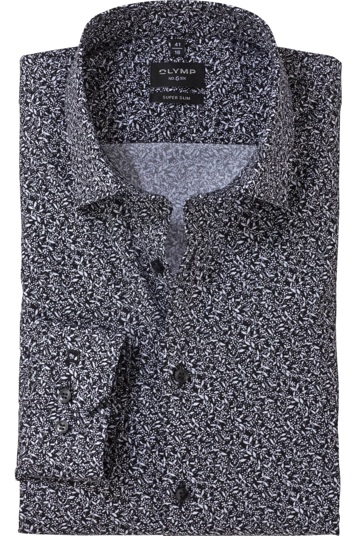 OLYMP No. Six Super Slim Hemd schwarz, Bedruckt