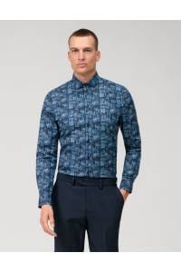 OLYMP No. Six Super Slim Hemd marine, Gemustert