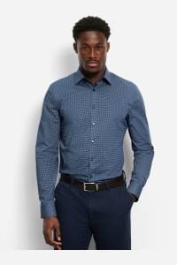 OLYMP No. Six Super Slim Hemd marine, Bedruckt