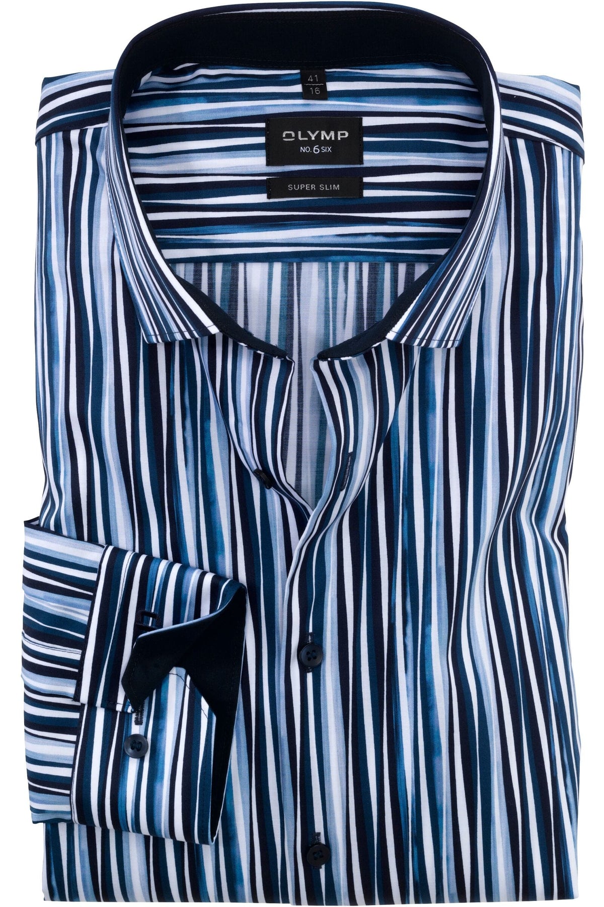 OLYMP No. Six Super Slim Hemd marine, Bedruckt