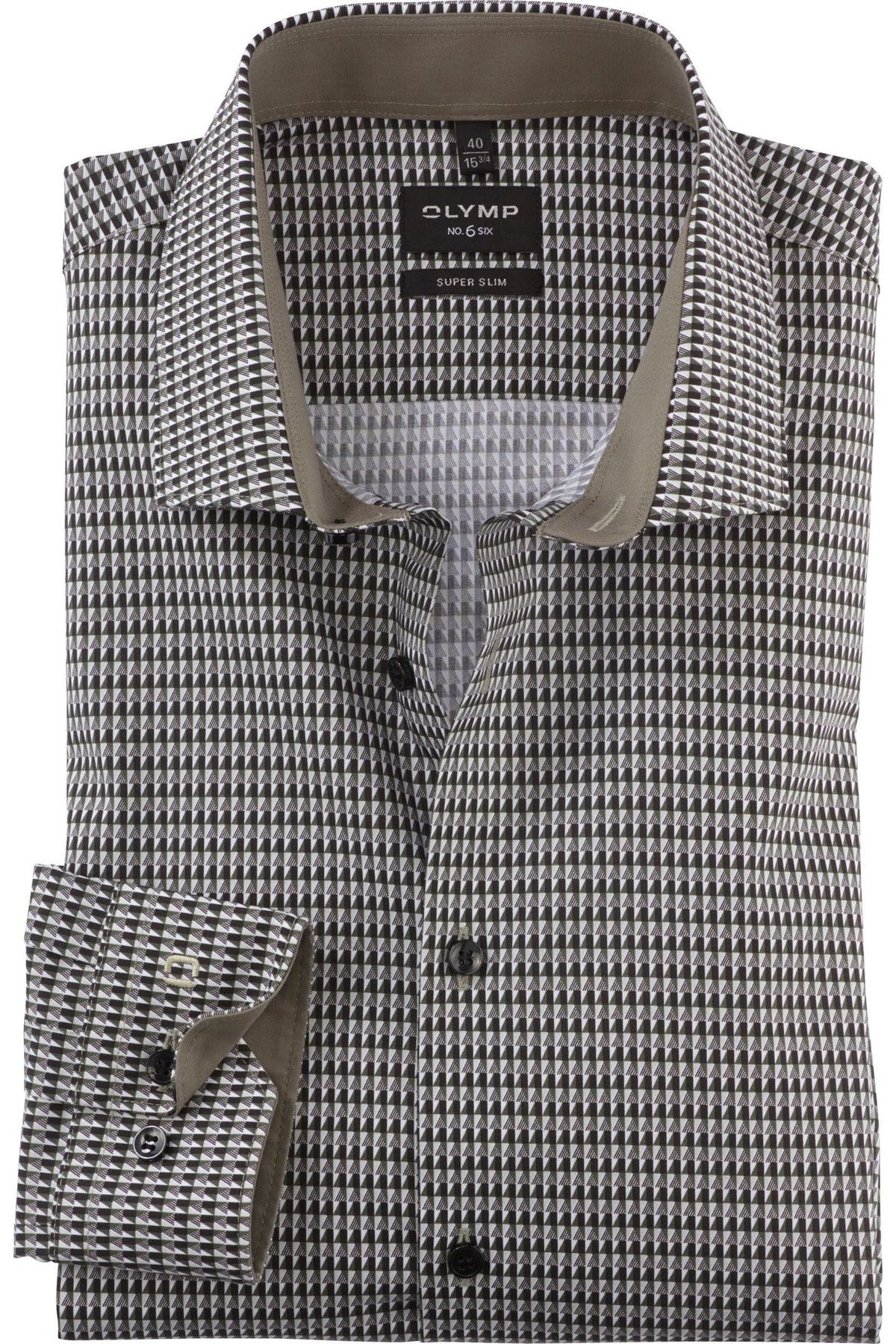 OLYMP No. Six Super Slim Hemd oliv, Bedruckt