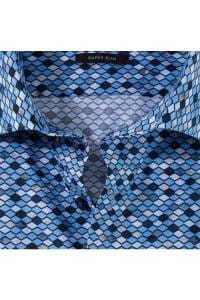 OLYMP No. Six Super Slim Hemd rauchblau, Bedruckt