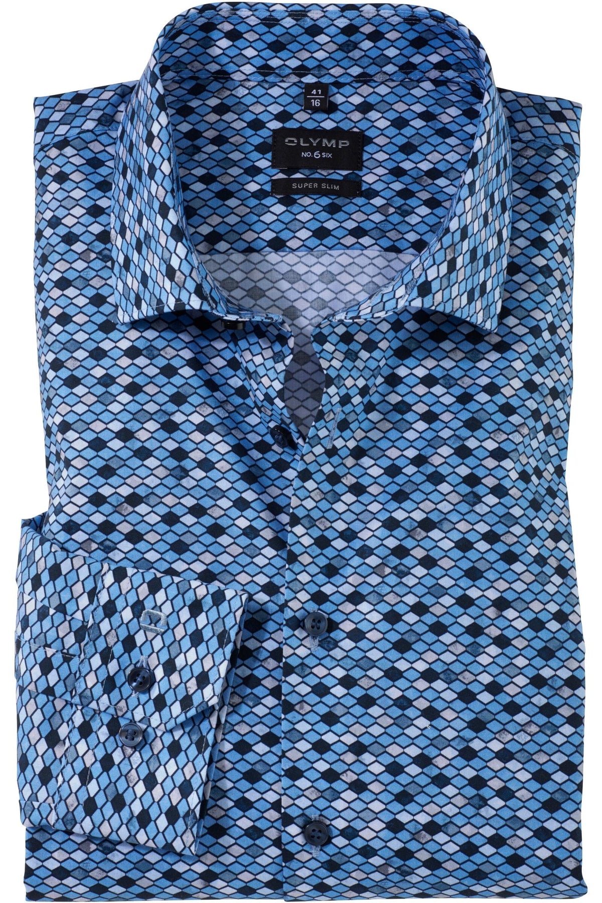 OLYMP No. Six Super Slim Hemd rauchblau, Bedruckt