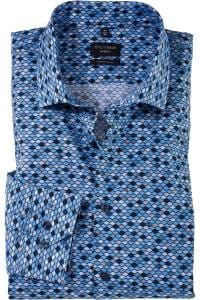 OLYMP No. Six Super Slim Hemd rauchblau, Bedruckt