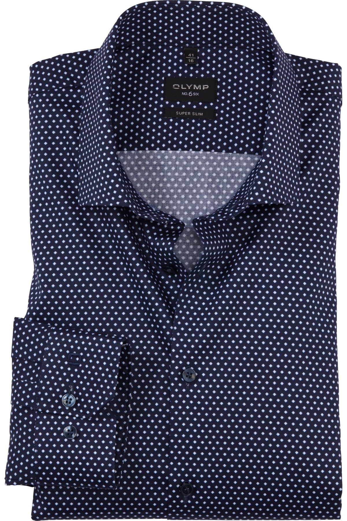 OLYMP No. Six Super Slim Hemd marine, Bedruckt