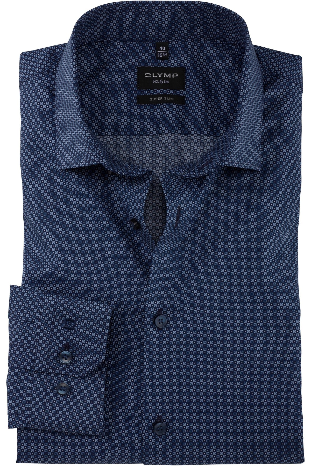 OLYMP No. Six Super Slim Hemd marine, Bedruckt