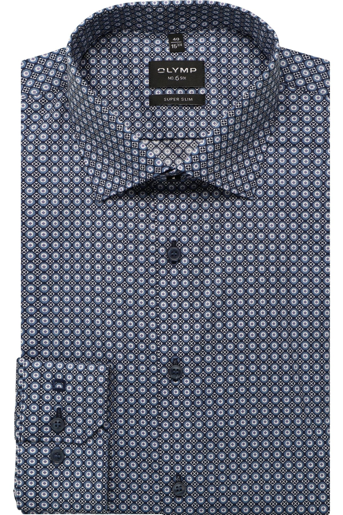 OLYMP No. Six Super Slim Hemd rauchblau, Bedruckt