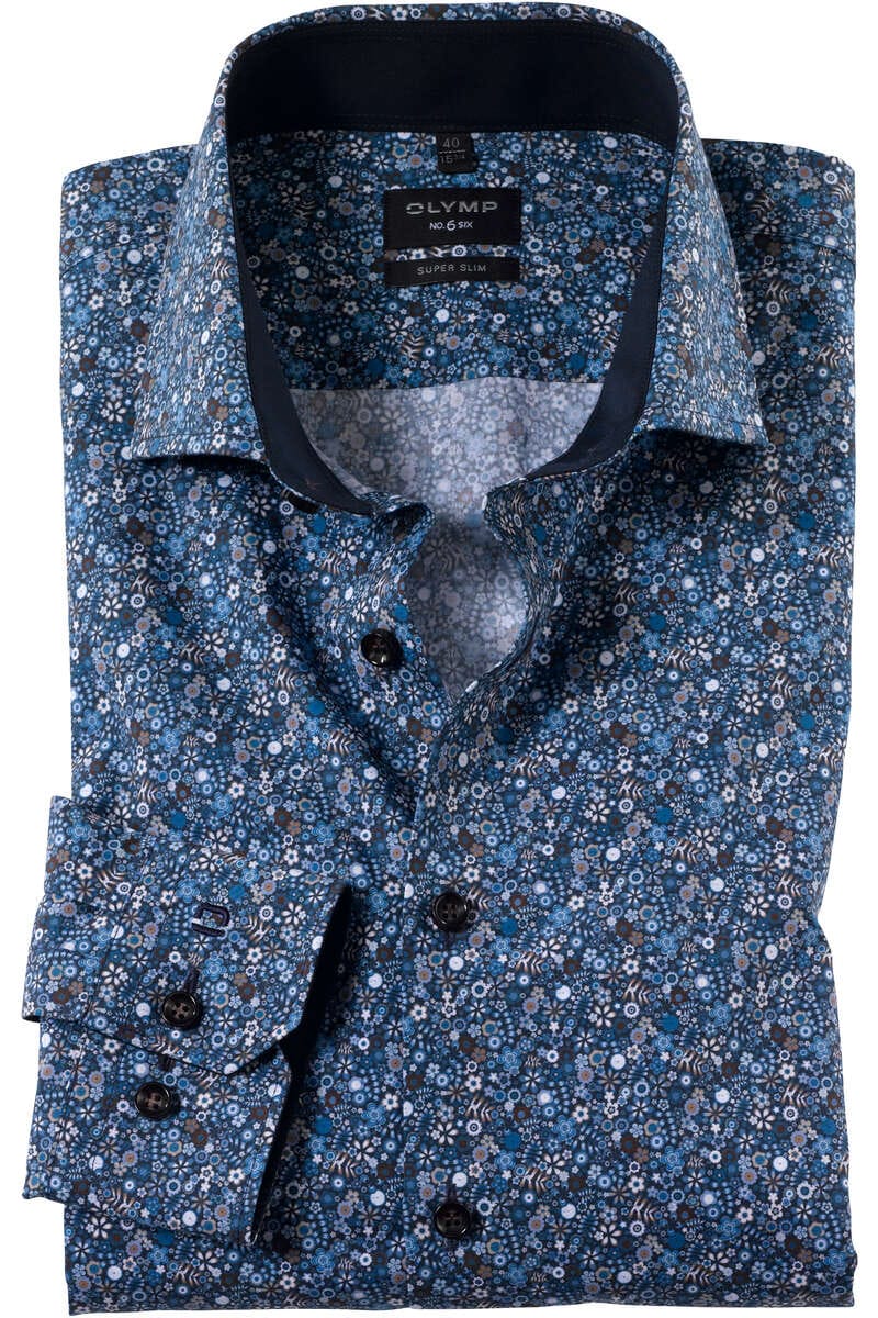 OLYMP No. Six Super Slim Hemd blau/braun, Gemustert