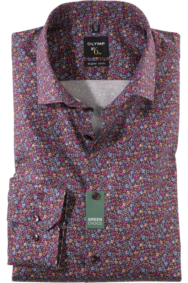 OLYMP No. Six Super Slim Hemd granat, Gemustert