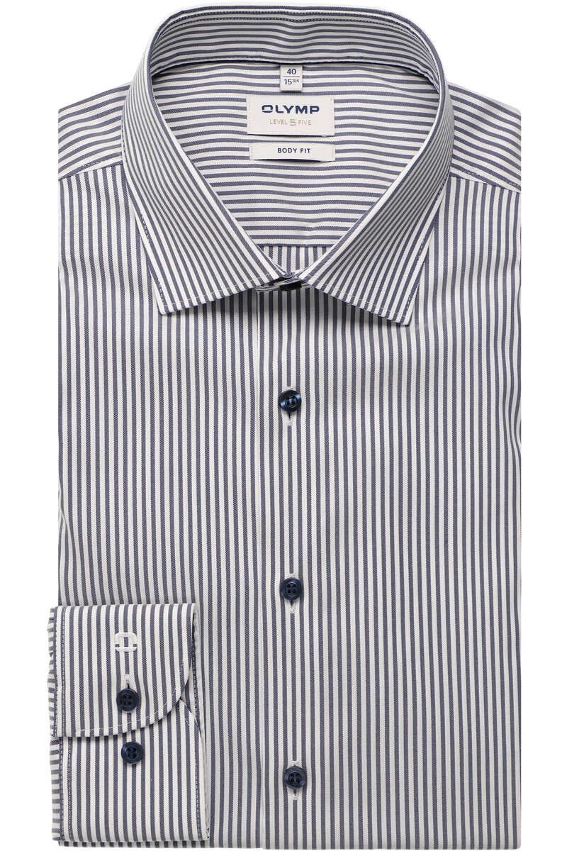 OLYMP Level Five Body Fit Tencel Hemd marine, Gestreift
