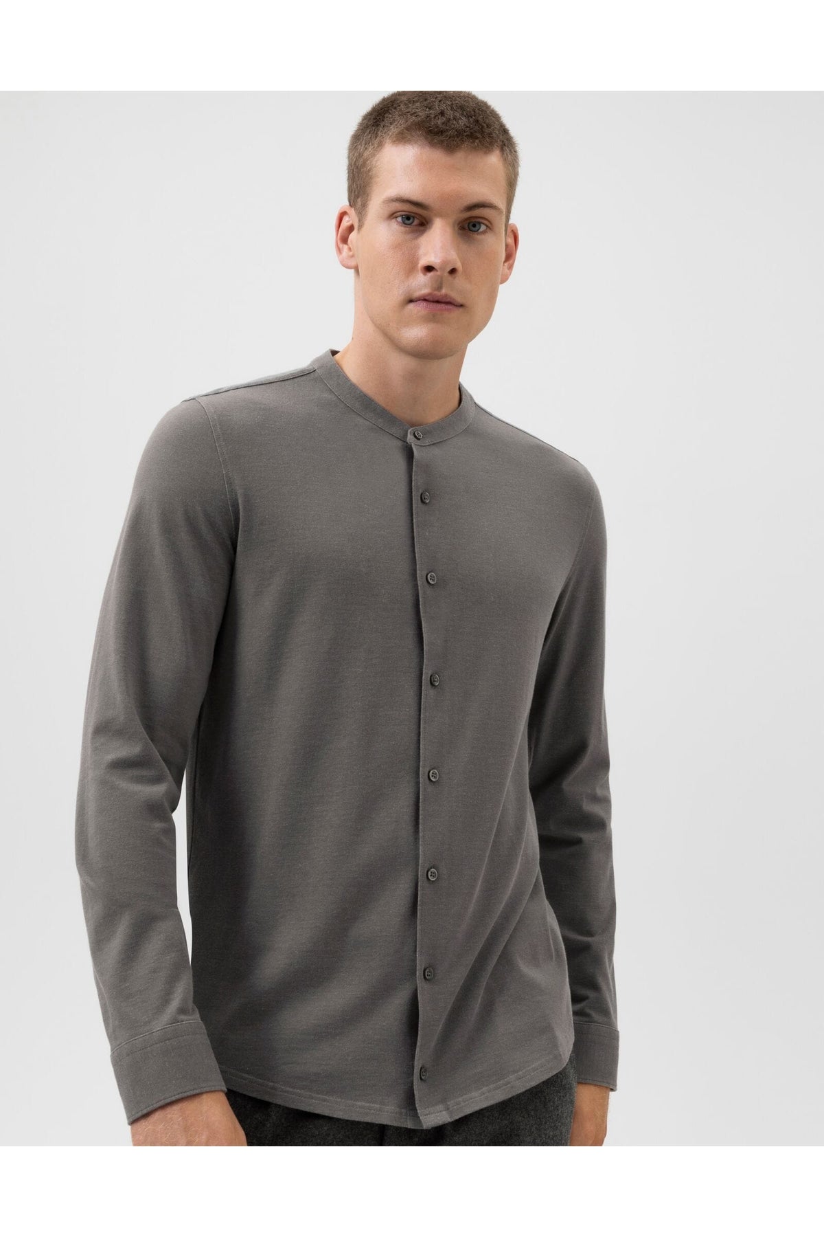OLYMP Level Five Smart Casual Body Fit Jerseyhemd stein, Einfarbig