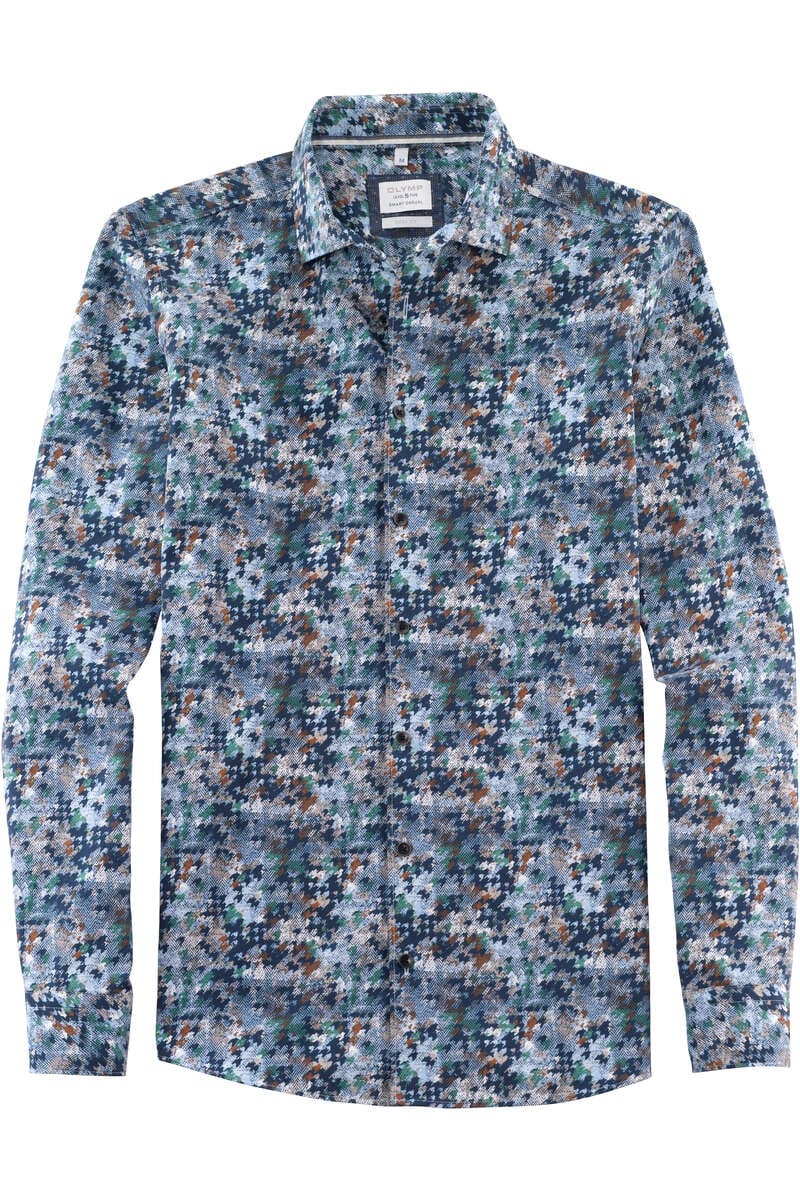 OLYMP Level Five Smart Casual Body Fit Hemd blau, Gemustert