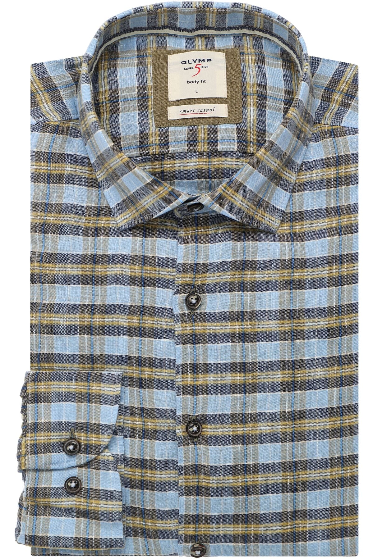 OLYMP Level Five Smart Casual Body Fit Leinenhemd bleu, Kariert